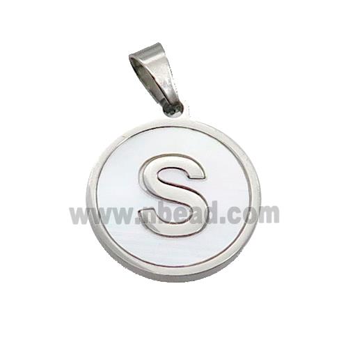 Raw Stainless Steel Pendant Pave White Shell Letter-S
