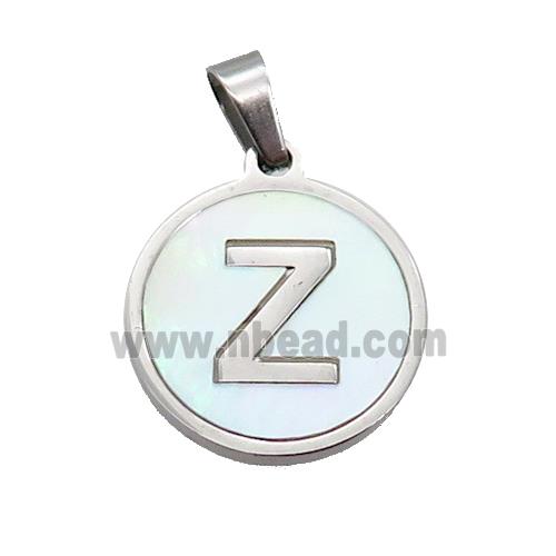 Raw Stainless Steel Pendant Pave White Shell Letter-Z