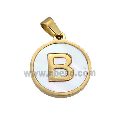 Stainless Steel Pendant Pave White Shell Letter-B Gold Plated