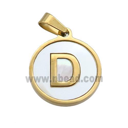 Stainless Steel Pendant Pave White Shell Letter-D Gold Plated