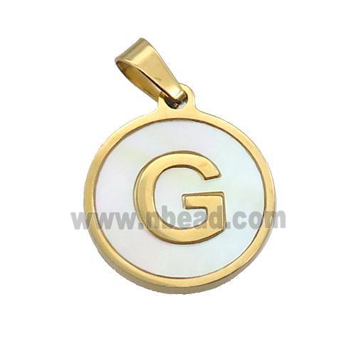 Stainless Steel Pendant Pave White Shell Letter-G Gold Plated