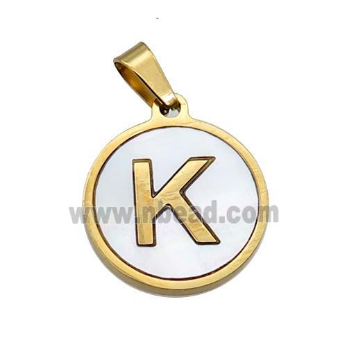 Stainless Steel Pendant Pave White Shell Letter-K Gold Plated