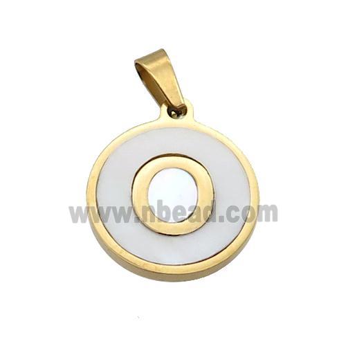Stainless Steel Pendant Pave White Shell Letter-O Gold Plated
