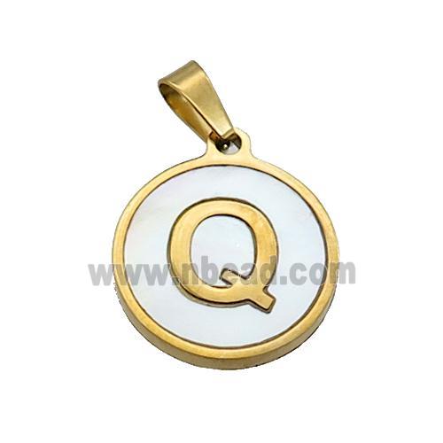 Stainless Steel Pendant Pave White Shell Letter-Q Gold Plated