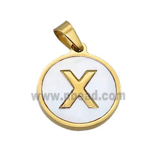 Stainless Steel Pendant Pave White Shell Letter-X Gold Plated