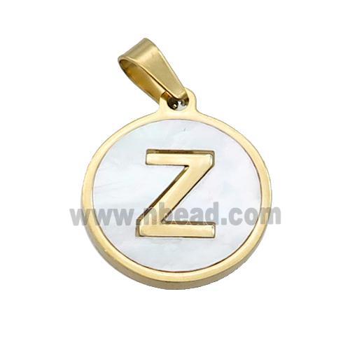 Stainless Steel Pendant Pave White Shell Letter-Z Gold Plated