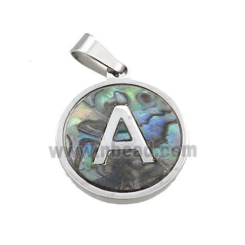 Raw Stainless Steel Pendant Pave Abalone Shell Letter-A