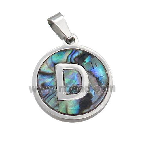 Raw Stainless Steel Pendant Pave Abalone Shell Letter-D