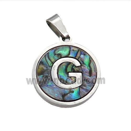 Raw Stainless Steel Pendant Pave Abalone Shell Letter-G