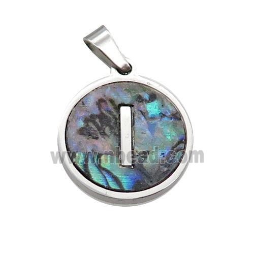 Raw Stainless Steel Pendant Pave Abalone Shell Letter-I