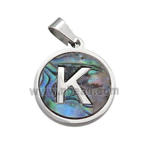 Raw Stainless Steel Pendant Pave Abalone Shell Letter-K