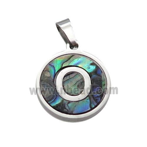 Raw Stainless Steel Pendant Pave Abalone Shell Letter-O