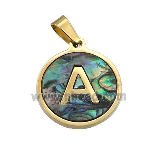 Stainless Steel Pendant Pave Abalone Shell Letter-A Gold Plated