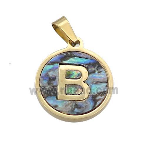 Stainless Steel Pendant Pave Abalone Shell Letter-B Gold Plated
