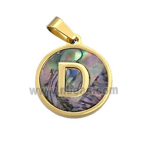 Stainless Steel Pendant Pave Abalone Shell Letter-D Gold Plated