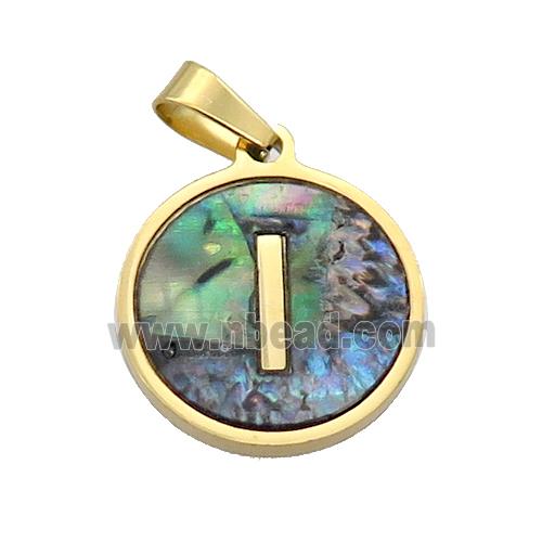 Stainless Steel Pendant Pave Abalone Shell Letter-I Gold Plated