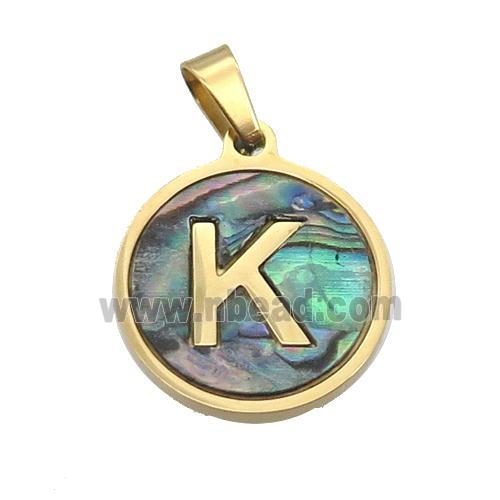 Stainless Steel Pendant Pave Abalone Shell Letter-K Gold Plated