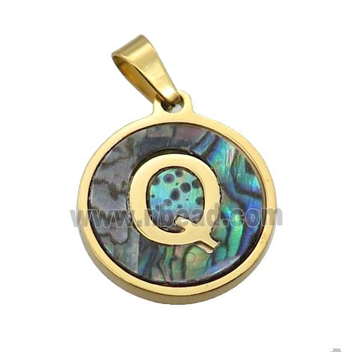 Stainless Steel Pendant Pave Abalone Shell Letter-Q Gold Plated