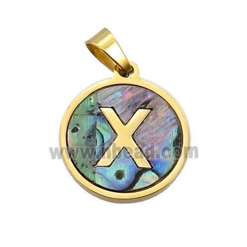 Stainless Steel Pendant Pave Abalone Shell Letter-X Gold Plated