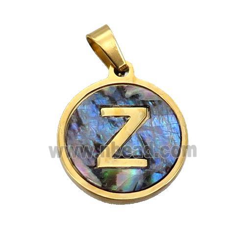 Stainless Steel Pendant Pave Abalone Shell Letter-Z Gold Plated