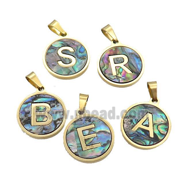 Stainless Steel Letter Pendant Pave Abalone Shell Mix Alphabet Gold Plated