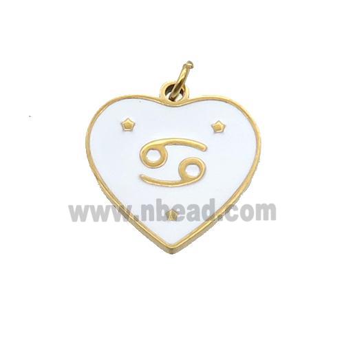 Stainless Steel Heart Pendant White Enamel Zodiac Cancer Gold Plated