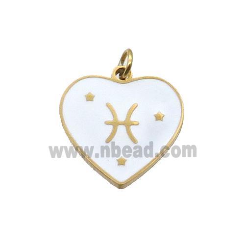 Stainless Steel Heart Pendant White Enamel Zodiac Pisces Gold Plated