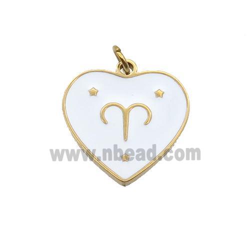 Stainless Steel Heart Pendant White Enamel Zodiac Aries Gold Plated