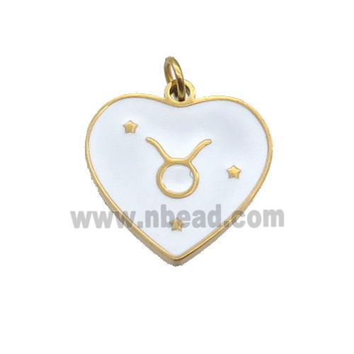 Stainless Steel Heart Pendant White Enamel Zodiac Leo Gold Plated