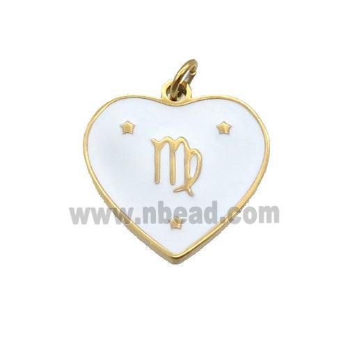 Stainless Steel Heart Pendant White Enamel Zodiac Virgo Gold Plated