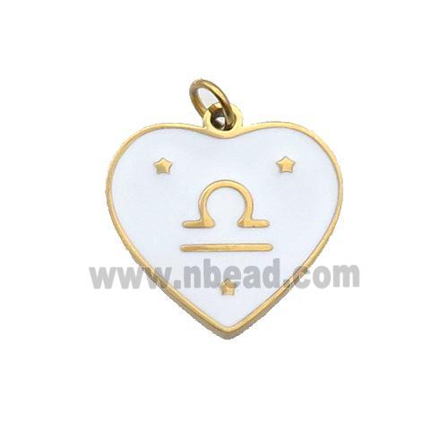 Stainless Steel Heart Pendant White Enamel Zodiac Libra Gold Plated