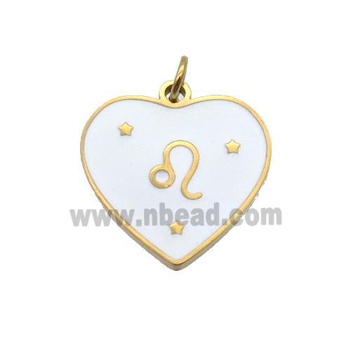 Stainless Steel Heart Pendant White Enamel Zodiac Taurus Gold Plated