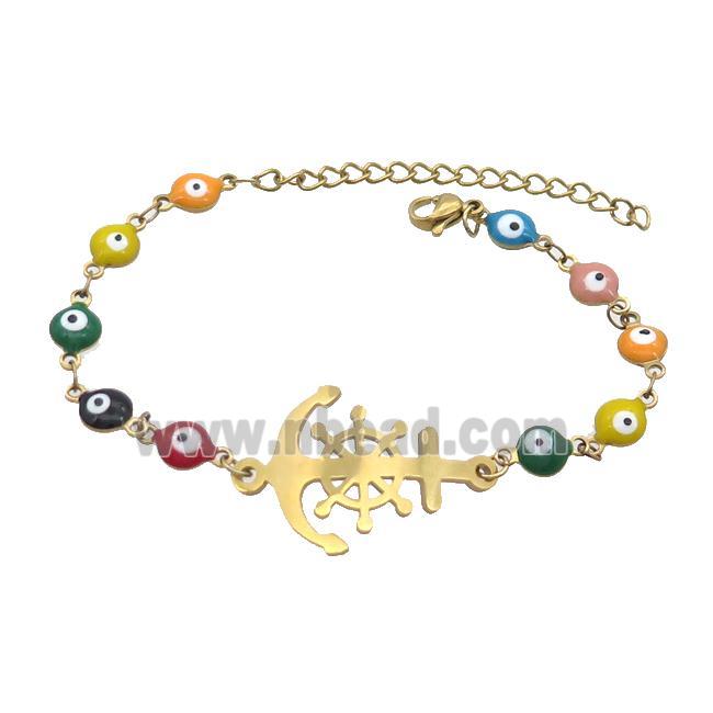 Stainless Steel Bracelets Evil Eye Multicolor Anchor Gold Plated