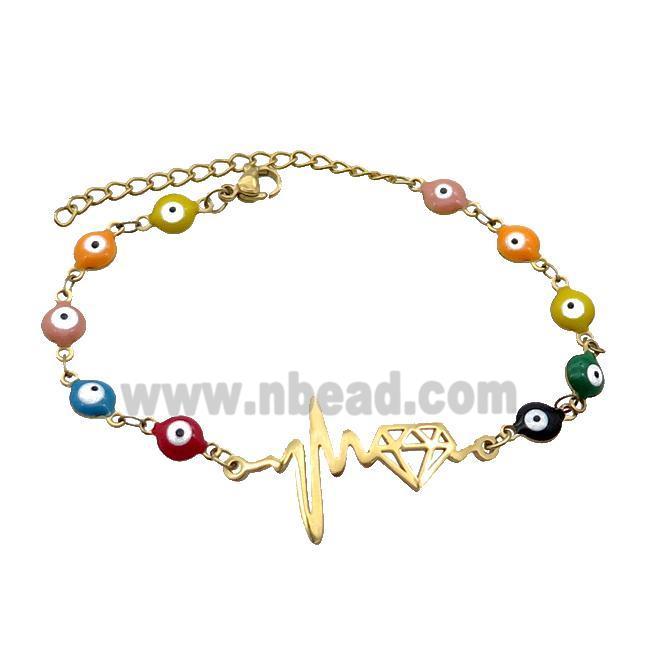 Stainless Steel Bracelets Evil Eye Multicolor Diamond Gold Plated