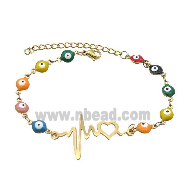 Stainless Steel Bracelets Evil Eye Multicolor Heart Gold Plated