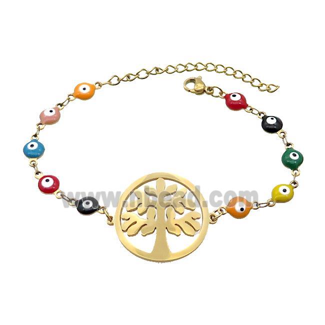 Stainless Steel Bracelets Evil Eye Multicolor Life Of Tree Gold Plated
