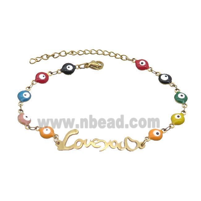 Stainless Steel Bracelets Evil Eye Multicolor LOVE Heart Gold Plated