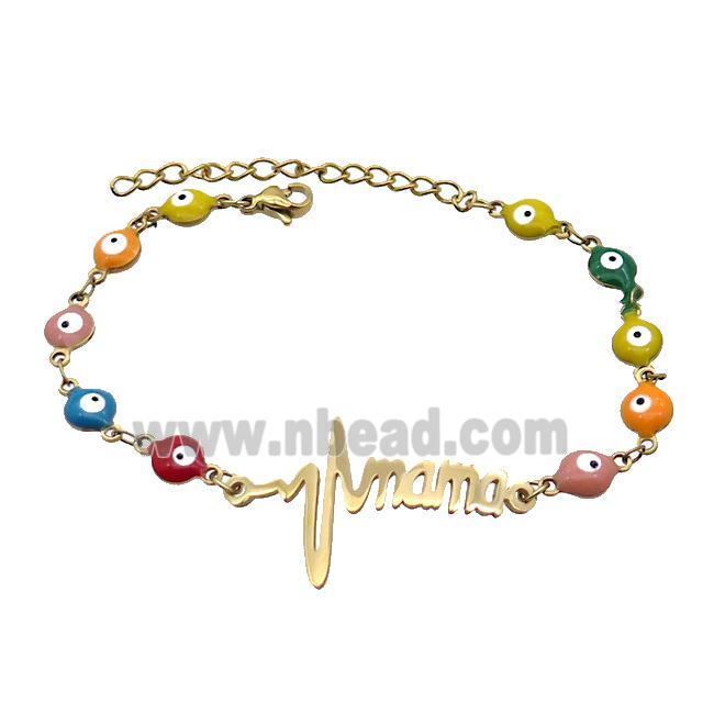 Stainless Steel Bracelets Evil Eye Multicolor Mama Gold Plated