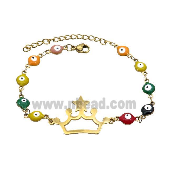 Stainless Steel Bracelets Evil Eye Multicolor Crown Gold Plated