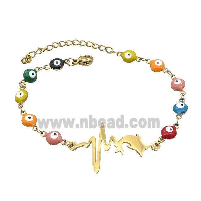 Stainless Steel Bracelets Evil Eye Multicolor Dolphin Gold Plated