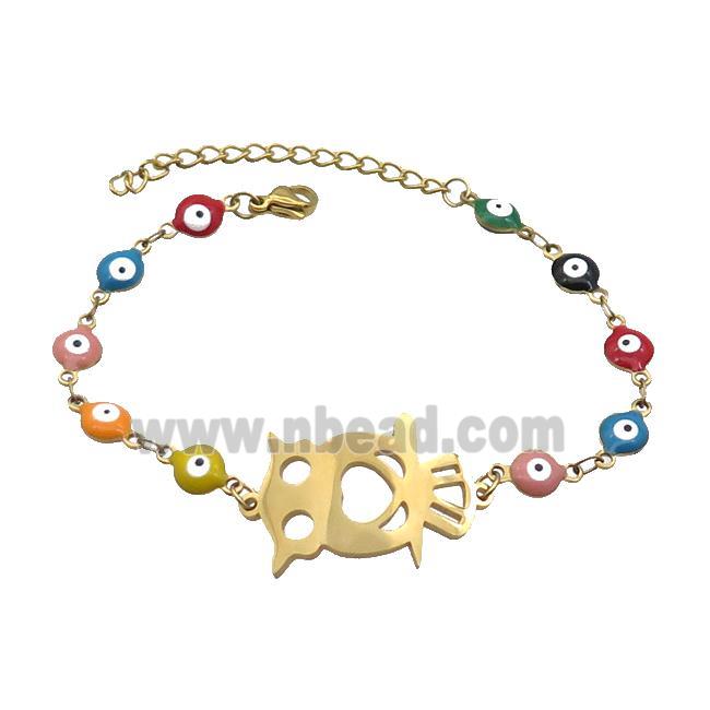 Stainless Steel Bracelets Evil Eye Multicolor Owl Gold Plated