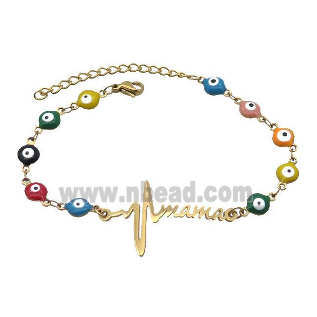 Stainless Steel Bracelets Evil Eye Multicolor Mama Gold Plated