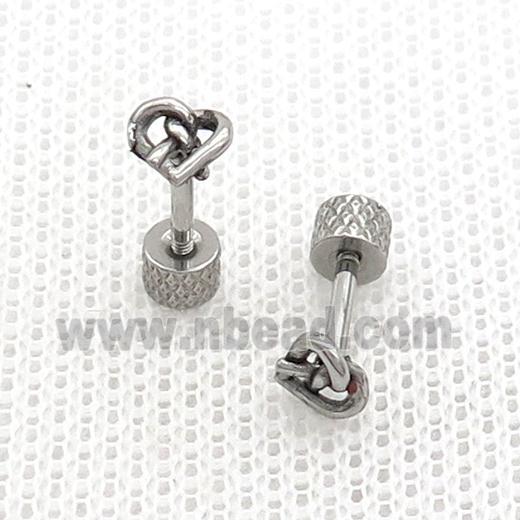 Raw Stainless Steel Stud Earrings Double Heart