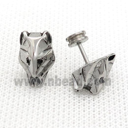 Raw Stainless Steel Stud Earrings Wolf