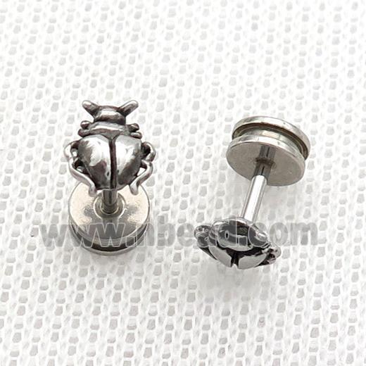 Raw Stainless Steel Stud Earrings Beetle