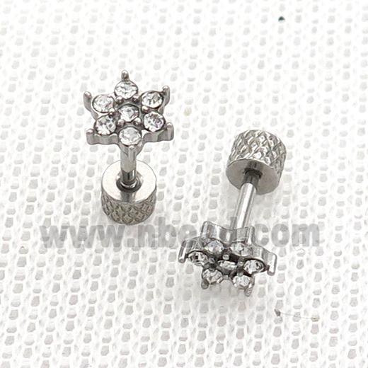 Raw Stainless Steel Stud Earrings Pave Rhinestone Flower