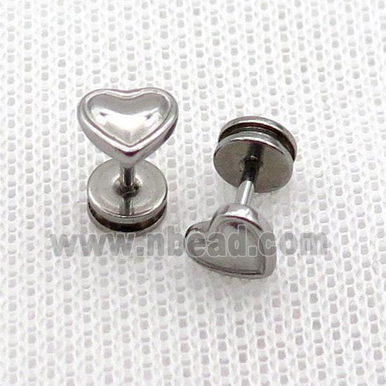 Raw Stainless Steel Stud Earrings Heart