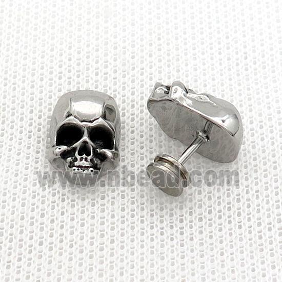 Raw Stainless Steel Stud Earrings Skull