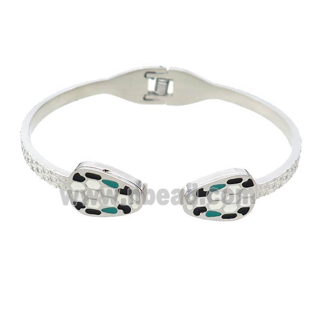 Raw Stainless Steel Bangle Pave Stone Snake