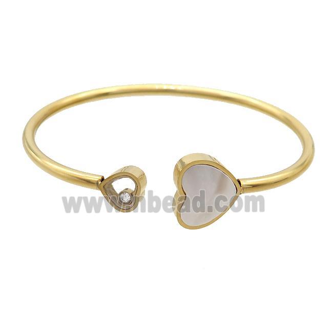Stainless Steel Pave Shell Heart Gold Plated
